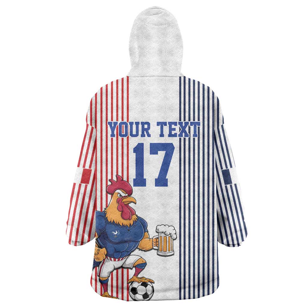 Custom France Football Wearable Blanket Hoodie White Gallic Rooster Mascot