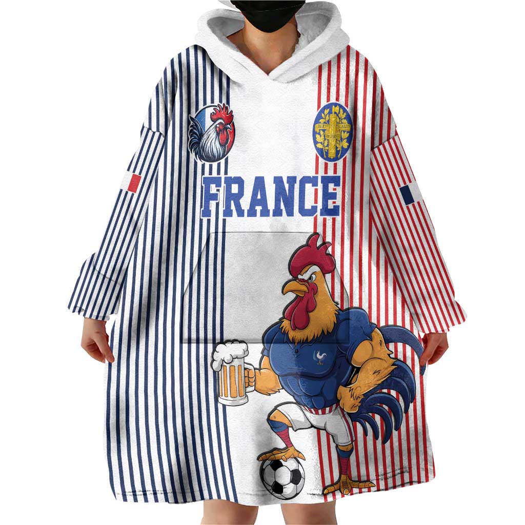 Custom France Football Wearable Blanket Hoodie White Gallic Rooster Mascot