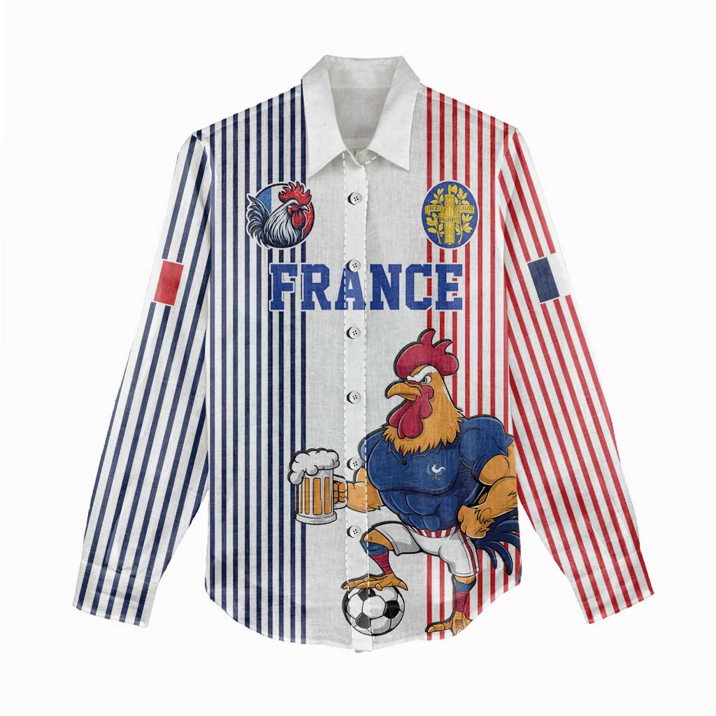 Custom France Football Women Casual Shirt White Gallic Rooster Mascot