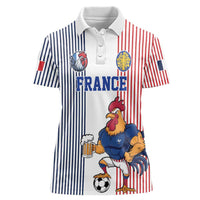 Custom France Football Women Polo Shirt White Gallic Rooster Mascot