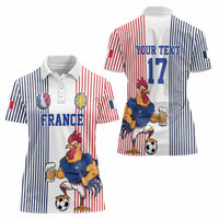 Custom France Football Women Polo Shirt White Gallic Rooster Mascot