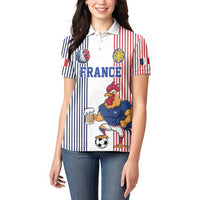 Custom France Football Women Polo Shirt White Gallic Rooster Mascot