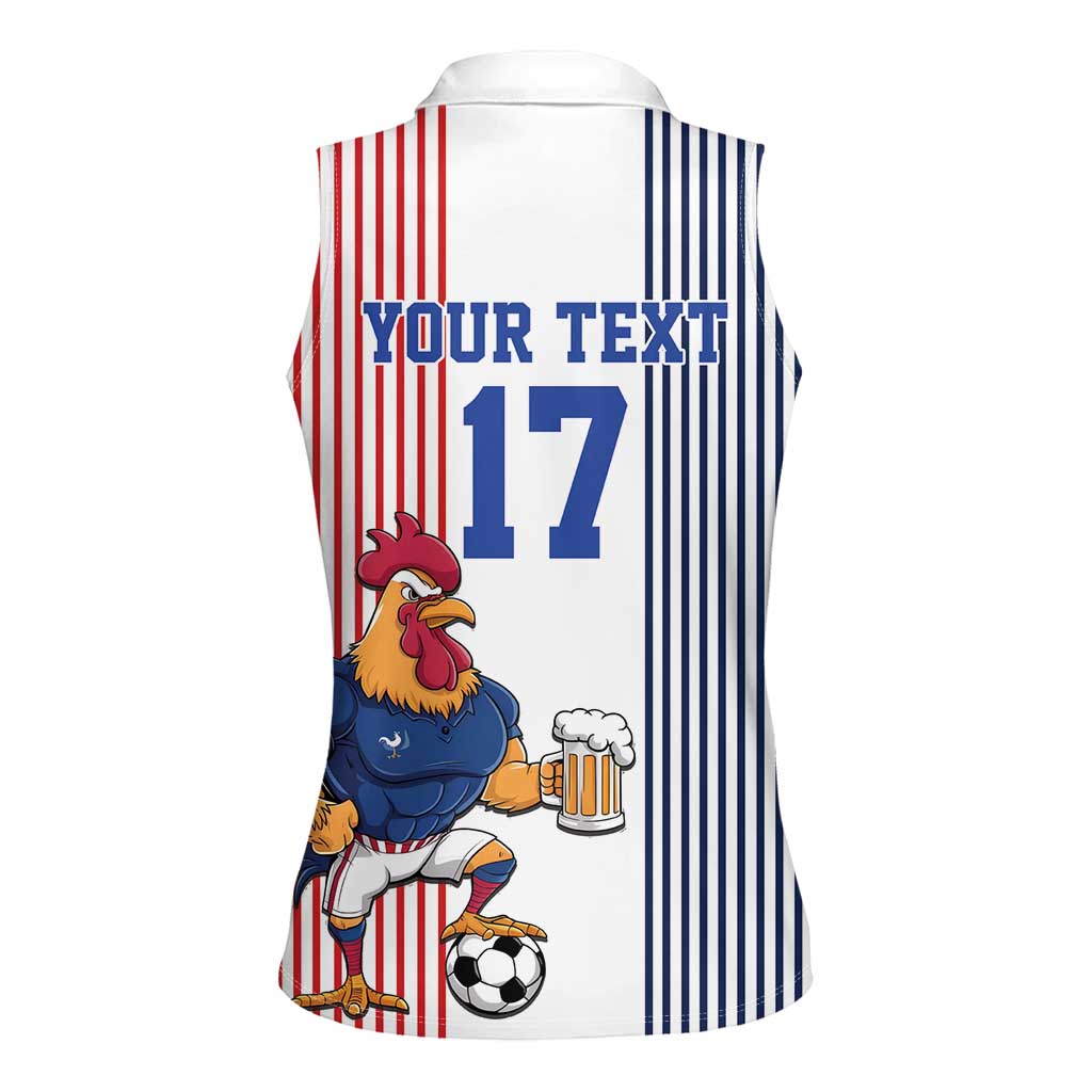 Custom France Football Women Sleeveless Polo Shirt White Gallic Rooster Mascot
