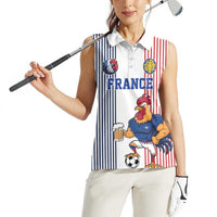 Custom France Football Women Sleeveless Polo Shirt White Gallic Rooster Mascot