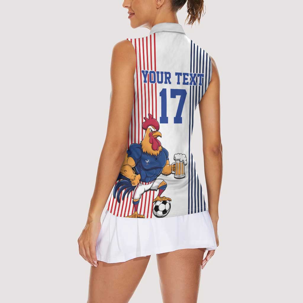 Custom France Football Women Sleeveless Polo Shirt White Gallic Rooster Mascot