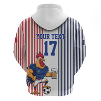 Custom France Football Zip Hoodie White Gallic Rooster Mascot