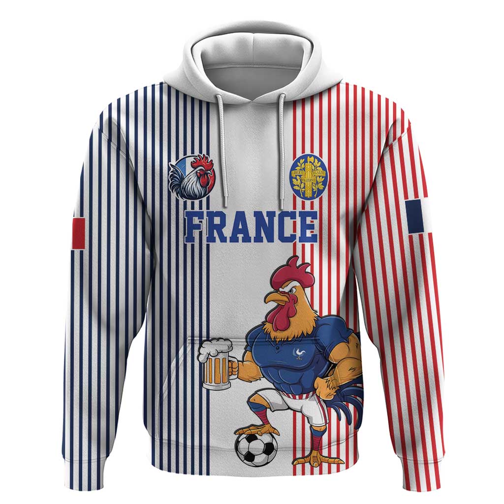 Custom France Football Zip Hoodie White Gallic Rooster Mascot