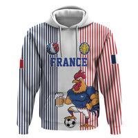 Custom France Football Zip Hoodie White Gallic Rooster Mascot