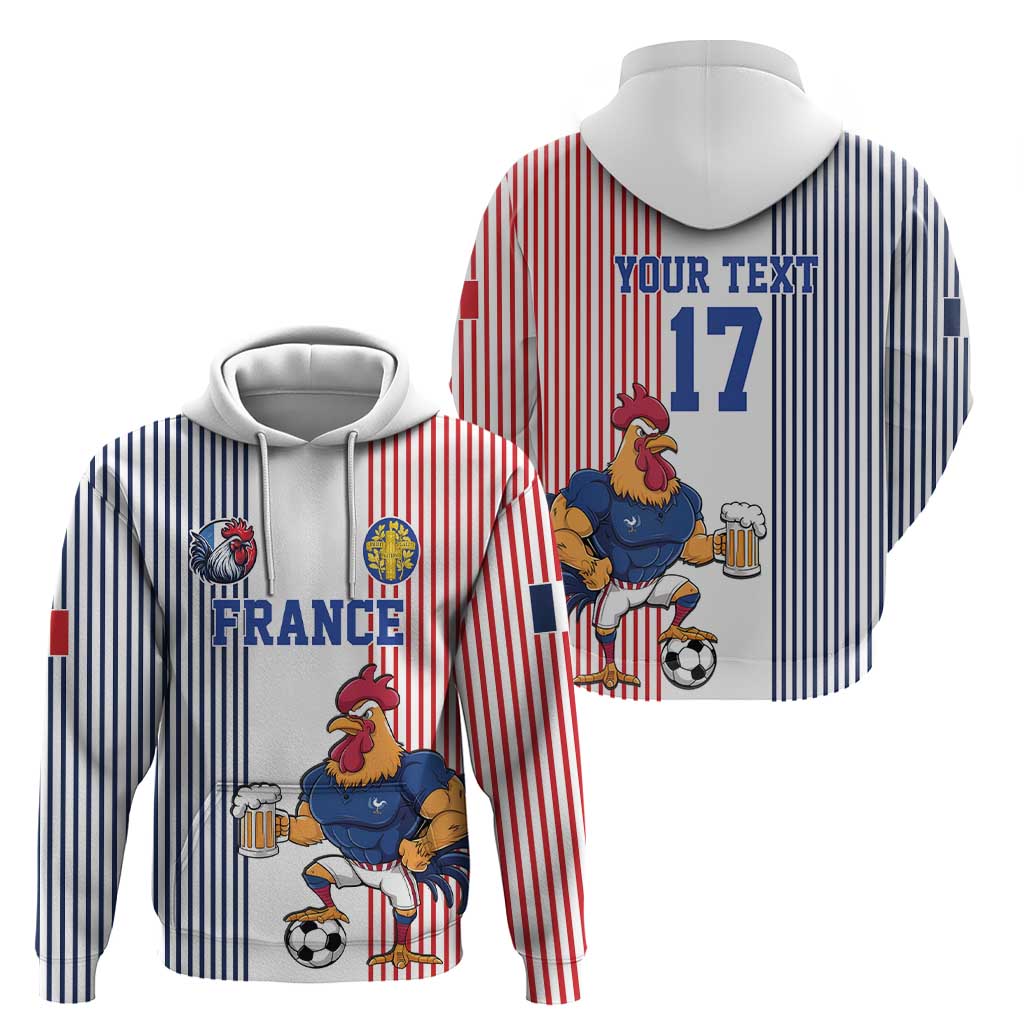 Custom France Football Zip Hoodie White Gallic Rooster Mascot