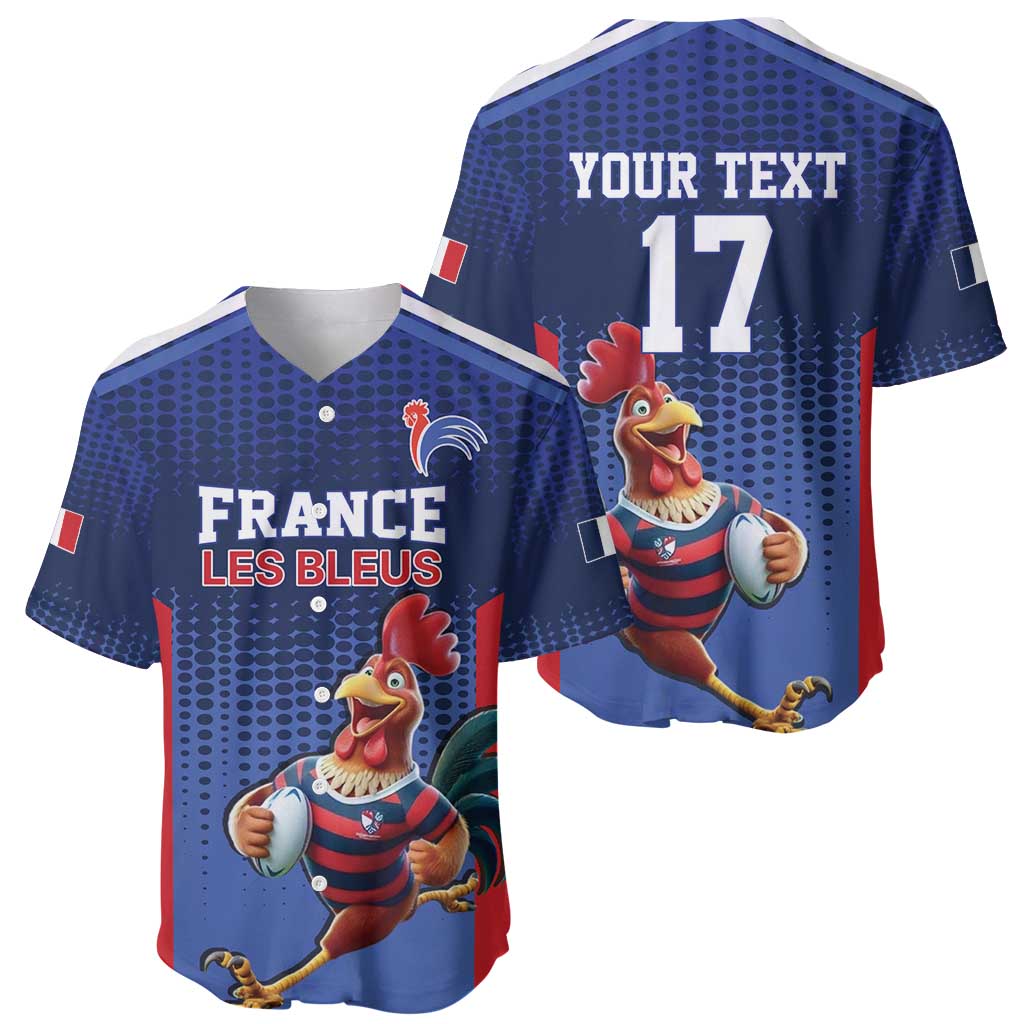 France Rugby Custom Baseball Jersey Come on Les Bleus Blue Style