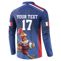 France Rugby Custom Button Sweatshirt Come on Les Bleus Blue Style