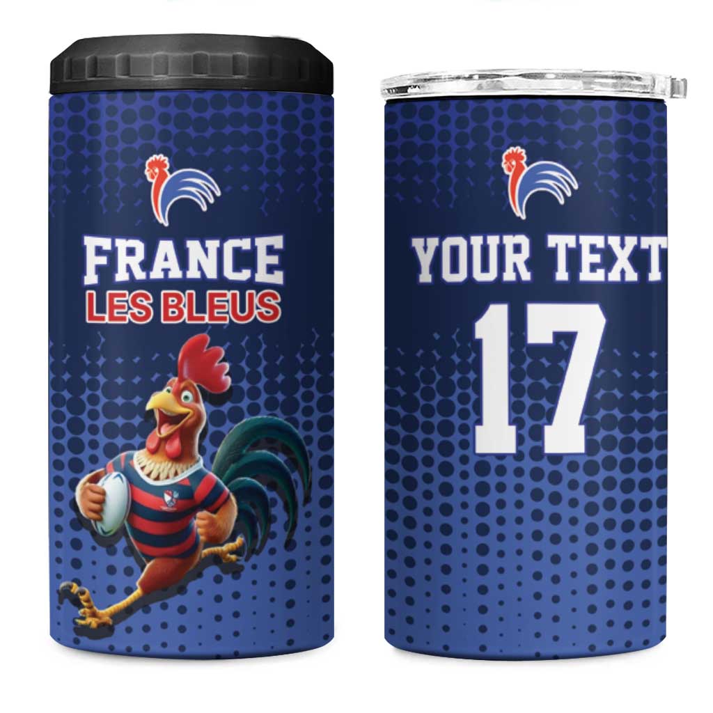 France Rugby Custom 4 in 1 Can Cooler Tumbler Come on Les Bleus Blue Style