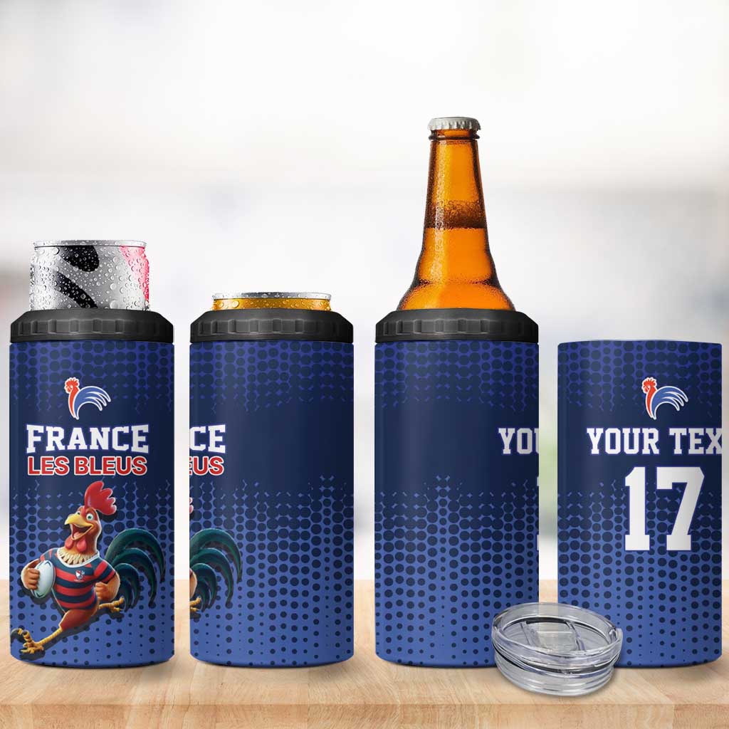 France Rugby Custom 4 in 1 Can Cooler Tumbler Come on Les Bleus Blue Style