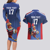 France Rugby Custom Couples Matching Long Sleeve Bodycon Dress and Hawaiian Shirt Come on Les Bleus Blue Style