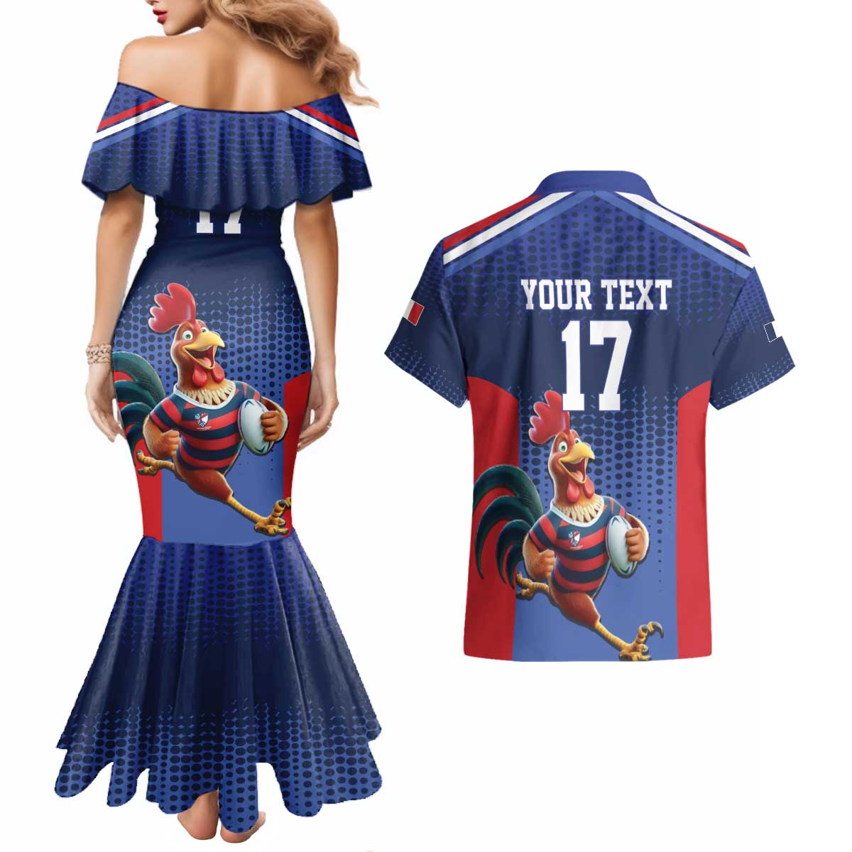 France Rugby Custom Couples Matching Mermaid Dress and Hawaiian Shirt Come on Les Bleus Blue Style