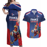 France Rugby Custom Couples Matching Off Shoulder Maxi Dress and Hawaiian Shirt Come on Les Bleus Blue Style