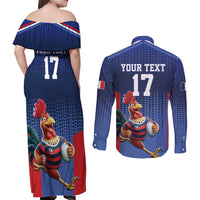 France Rugby Custom Couples Matching Off Shoulder Maxi Dress and Long Sleeve Button Shirt Come on Les Bleus Blue Style