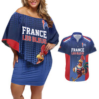 France Rugby Custom Couples Matching Off Shoulder Short Dress and Hawaiian Shirt Come on Les Bleus Blue Style