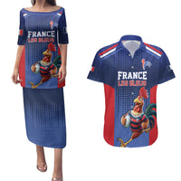 France Rugby Custom Couples Matching Puletasi and Hawaiian Shirt Come on Les Bleus Blue Style