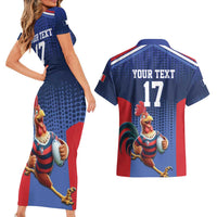 France Rugby Custom Couples Matching Short Sleeve Bodycon Dress and Hawaiian Shirt Come on Les Bleus Blue Style