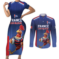 France Rugby Custom Couples Matching Short Sleeve Bodycon Dress and Long Sleeve Button Shirt Come on Les Bleus Blue Style