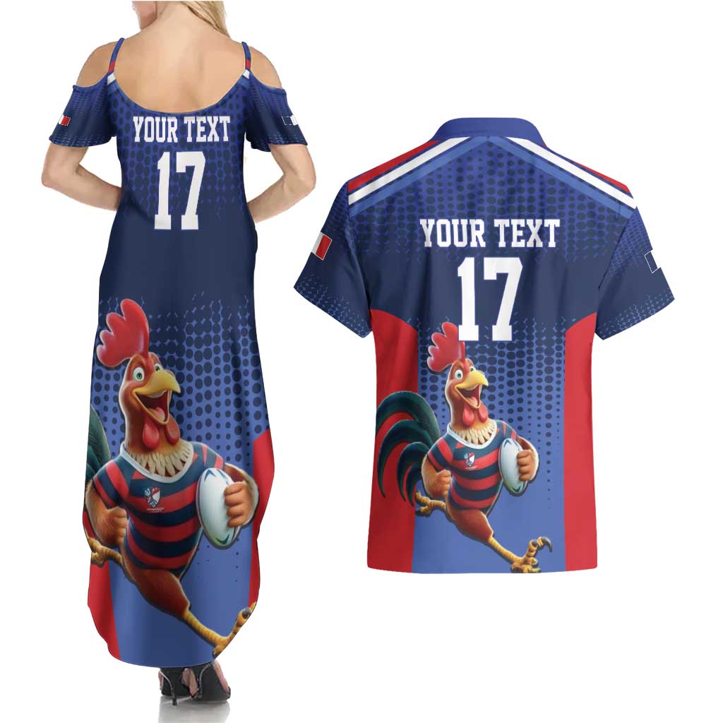 France Rugby Custom Couples Matching Summer Maxi Dress and Hawaiian Shirt Come on Les Bleus Blue Style