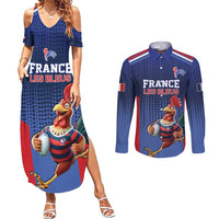 France Rugby Custom Couples Matching Summer Maxi Dress and Long Sleeve Button Shirt Come on Les Bleus Blue Style