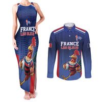 France Rugby Custom Couples Matching Tank Maxi Dress and Long Sleeve Button Shirt Come on Les Bleus Blue Style