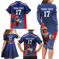 France Rugby Custom Family Matching Long Sleeve Bodycon Dress and Hawaiian Shirt Come on Les Bleus Blue Style