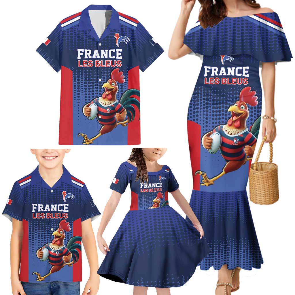 France Rugby Custom Family Matching Mermaid Dress and Hawaiian Shirt Come on Les Bleus Blue Style