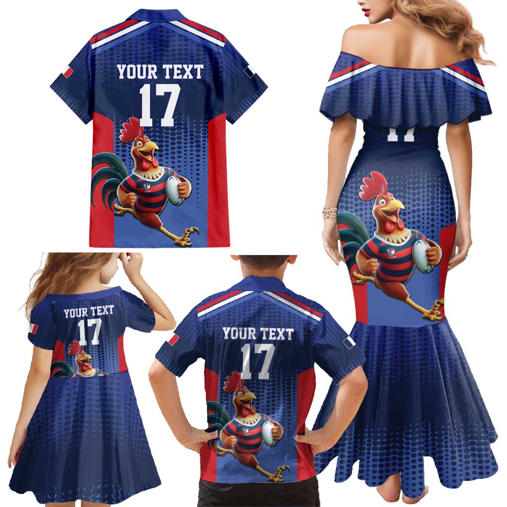 France Rugby Custom Family Matching Mermaid Dress and Hawaiian Shirt Come on Les Bleus Blue Style