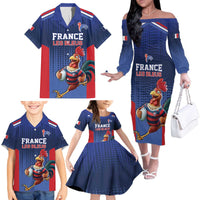 France Rugby Custom Family Matching Off The Shoulder Long Sleeve Dress and Hawaiian Shirt Come on Les Bleus Blue Style