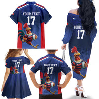 France Rugby Custom Family Matching Off The Shoulder Long Sleeve Dress and Hawaiian Shirt Come on Les Bleus Blue Style