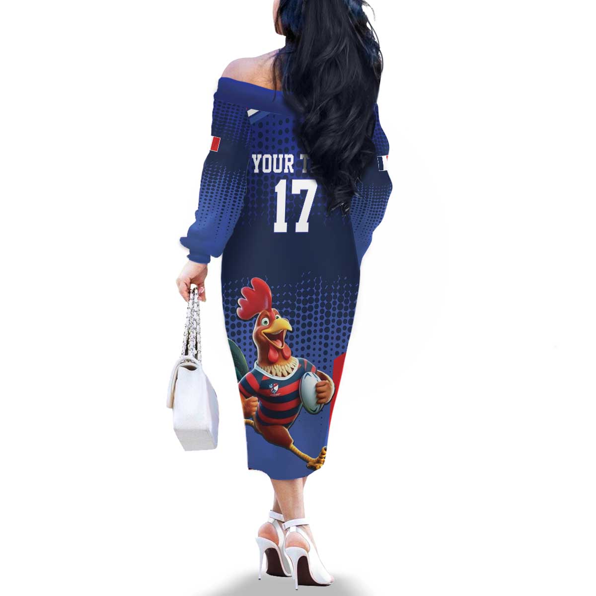 France Rugby Custom Family Matching Off The Shoulder Long Sleeve Dress and Hawaiian Shirt Come on Les Bleus Blue Style