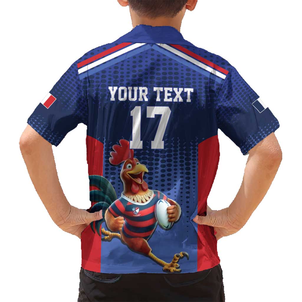 France Rugby Custom Family Matching Off Shoulder Maxi Dress and Hawaiian Shirt Come on Les Bleus Blue Style