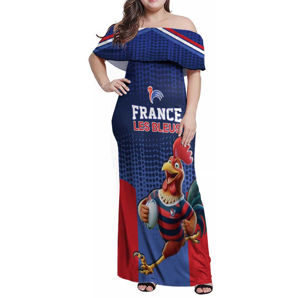 France Rugby Custom Family Matching Off Shoulder Maxi Dress and Hawaiian Shirt Come on Les Bleus Blue Style