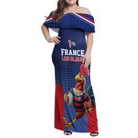 France Rugby Custom Family Matching Off Shoulder Maxi Dress and Hawaiian Shirt Come on Les Bleus Blue Style
