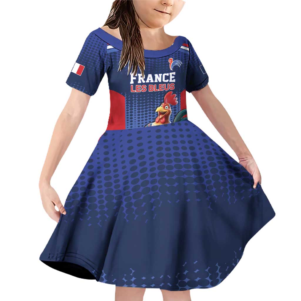 France Rugby Custom Family Matching Off Shoulder Short Dress and Hawaiian Shirt Come on Les Bleus Blue Style
