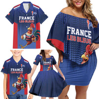 France Rugby Custom Family Matching Off Shoulder Short Dress and Hawaiian Shirt Come on Les Bleus Blue Style