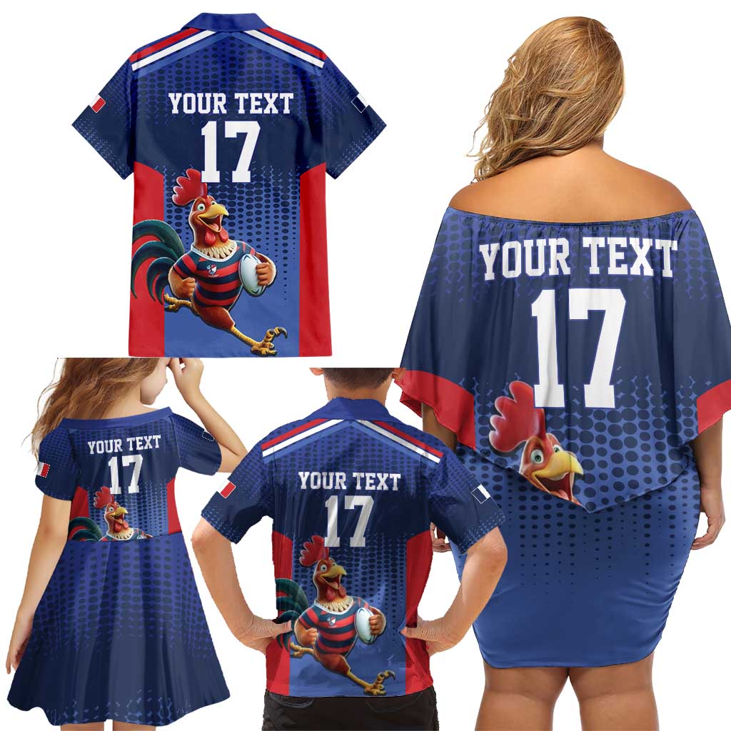 France Rugby Custom Family Matching Off Shoulder Short Dress and Hawaiian Shirt Come on Les Bleus Blue Style