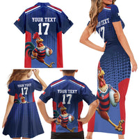 France Rugby Custom Family Matching Short Sleeve Bodycon Dress and Hawaiian Shirt Come on Les Bleus Blue Style