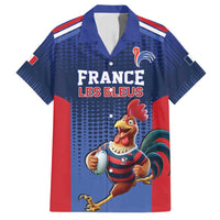 France Rugby Custom Family Matching Short Sleeve Bodycon Dress and Hawaiian Shirt Come on Les Bleus Blue Style