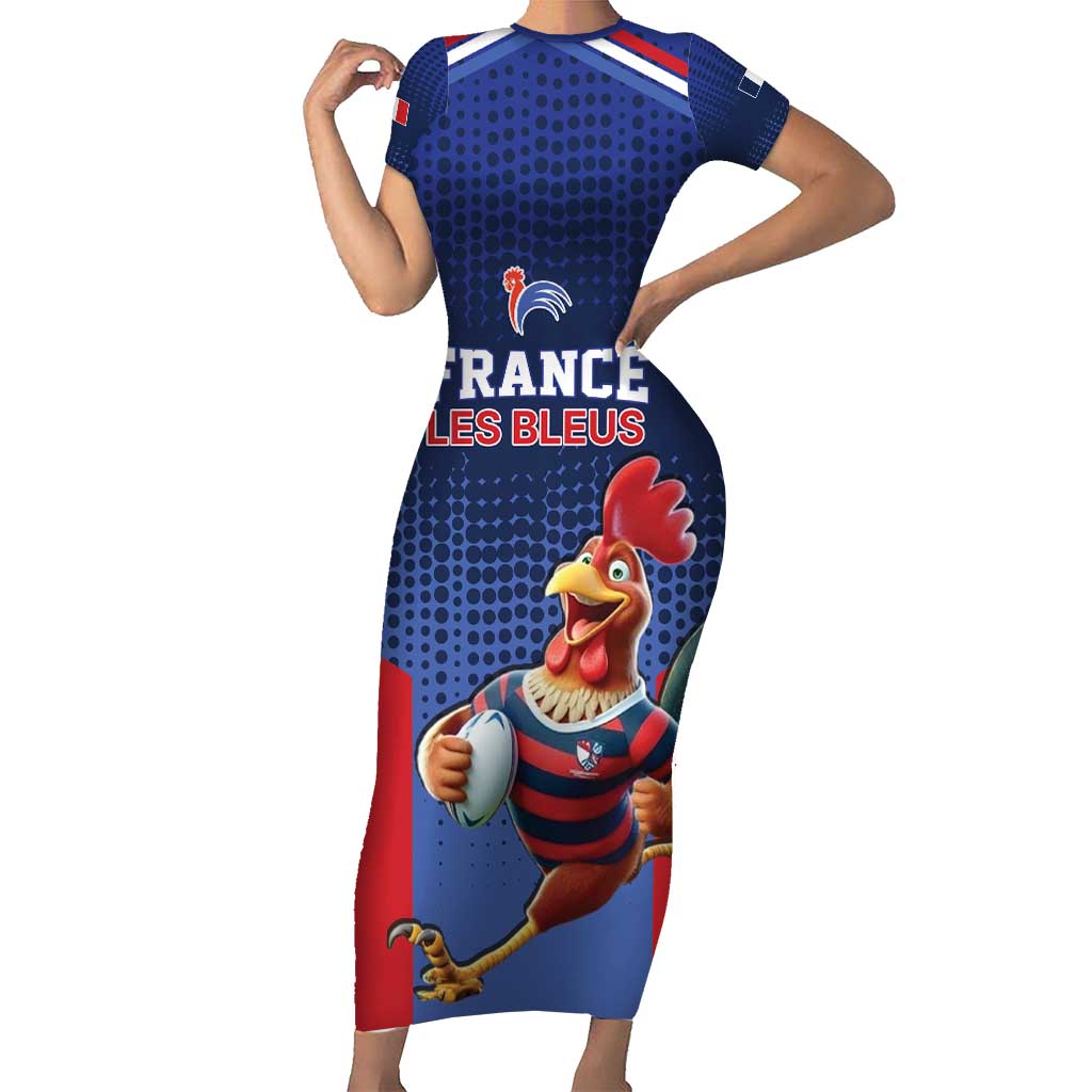 France Rugby Custom Family Matching Short Sleeve Bodycon Dress and Hawaiian Shirt Come on Les Bleus Blue Style
