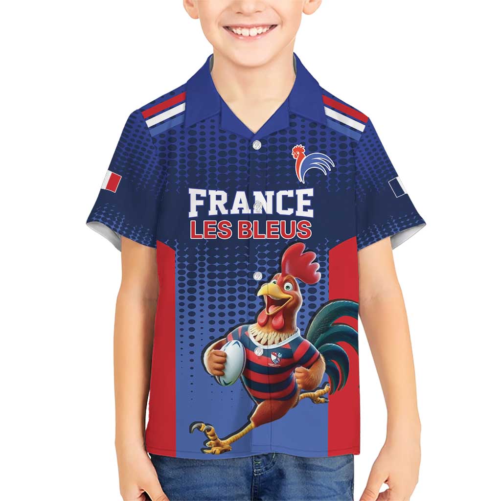 France Rugby Custom Family Matching Short Sleeve Bodycon Dress and Hawaiian Shirt Come on Les Bleus Blue Style