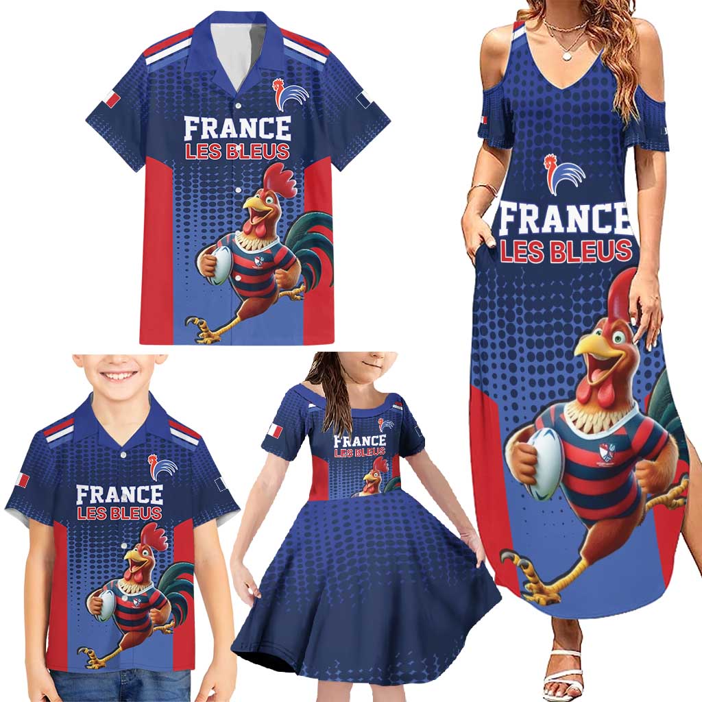 France Rugby Custom Family Matching Summer Maxi Dress and Hawaiian Shirt Come on Les Bleus Blue Style
