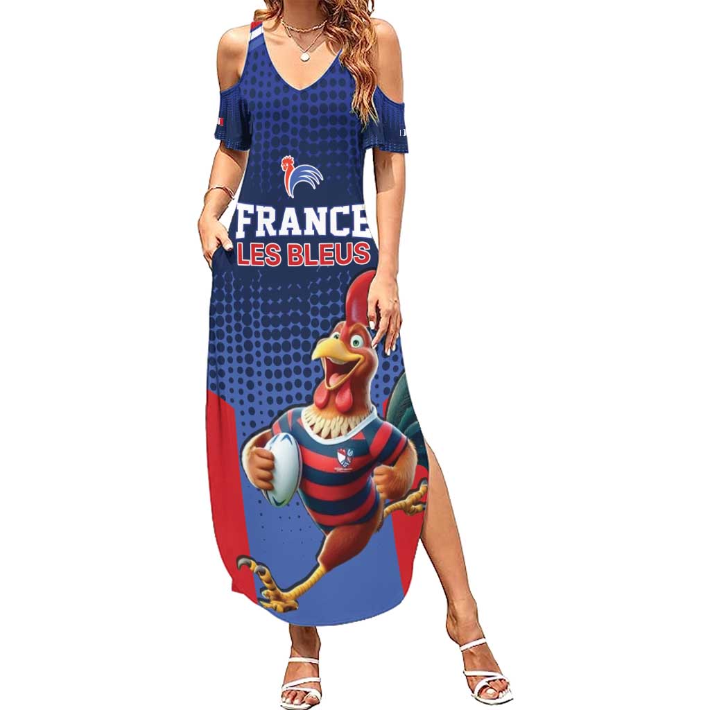 France Rugby Custom Family Matching Summer Maxi Dress and Hawaiian Shirt Come on Les Bleus Blue Style