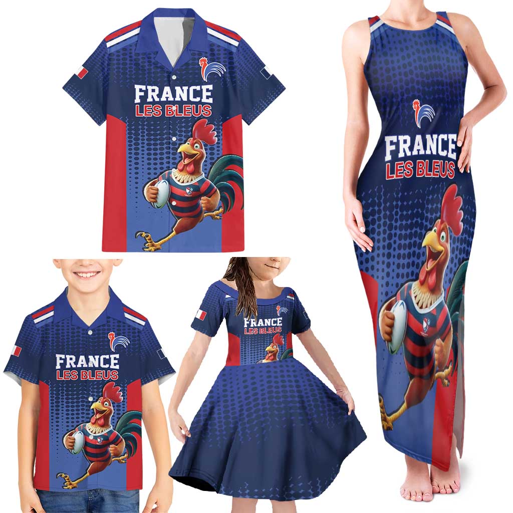 France Rugby Custom Family Matching Tank Maxi Dress and Hawaiian Shirt Come on Les Bleus Blue Style
