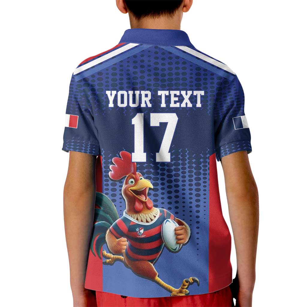 France Rugby Custom Kid Polo Shirt Come on Les Bleus Blue Style
