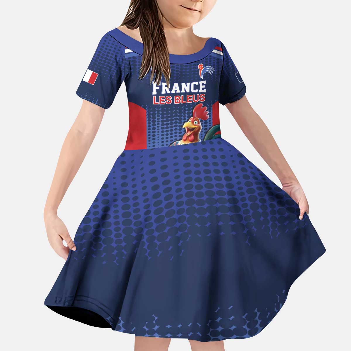 France Rugby Custom Kid Short Sleeve Dress Come on Les Bleus Blue Style