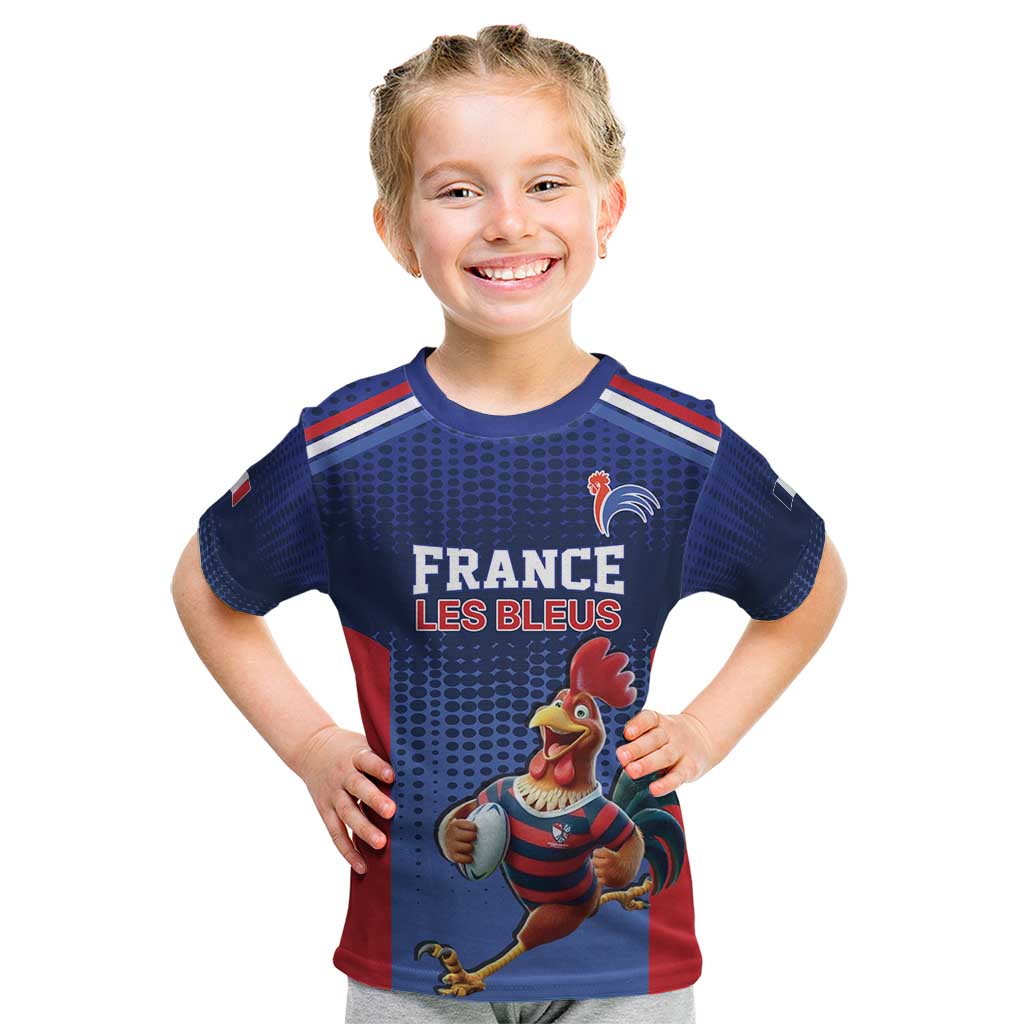 France Rugby Custom Kid T Shirt Come on Les Bleus Blue Style